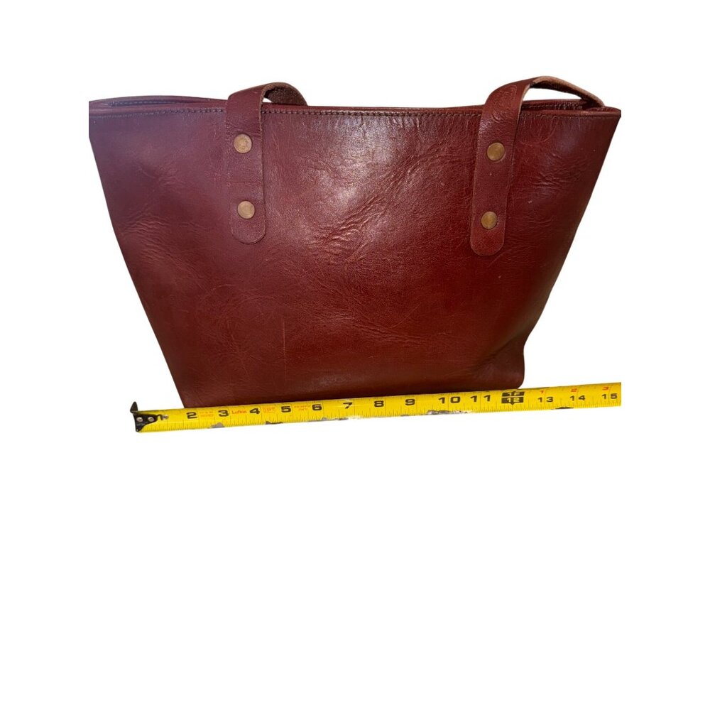 VTG Unbranded Classic Leather Tote Burgundy Everyday Carry Large Handbag Boho - Picture 3 of 10